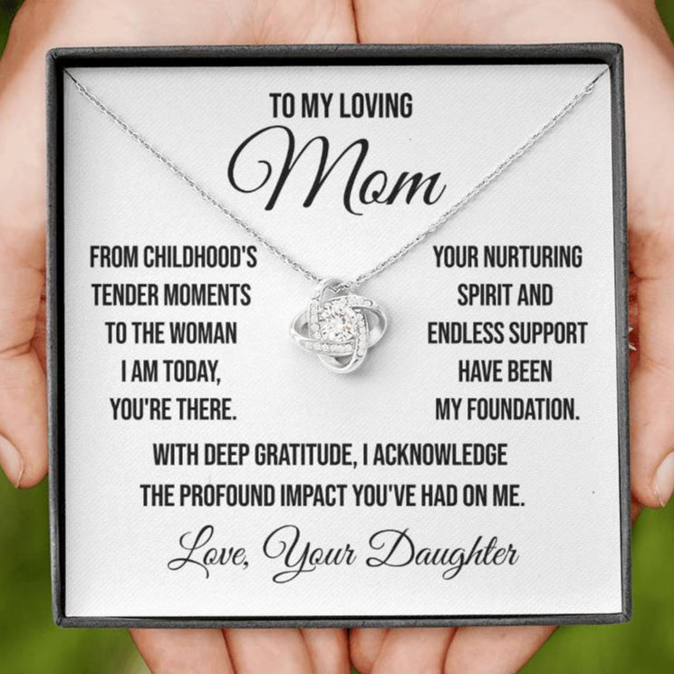 To My Loving Mom "From Childhood's Tender Moments" Love Knot Necklace