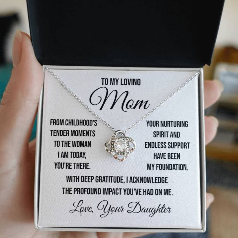 To My Loving Mom "From Childhood's Tender Moments" Love Knot Necklace