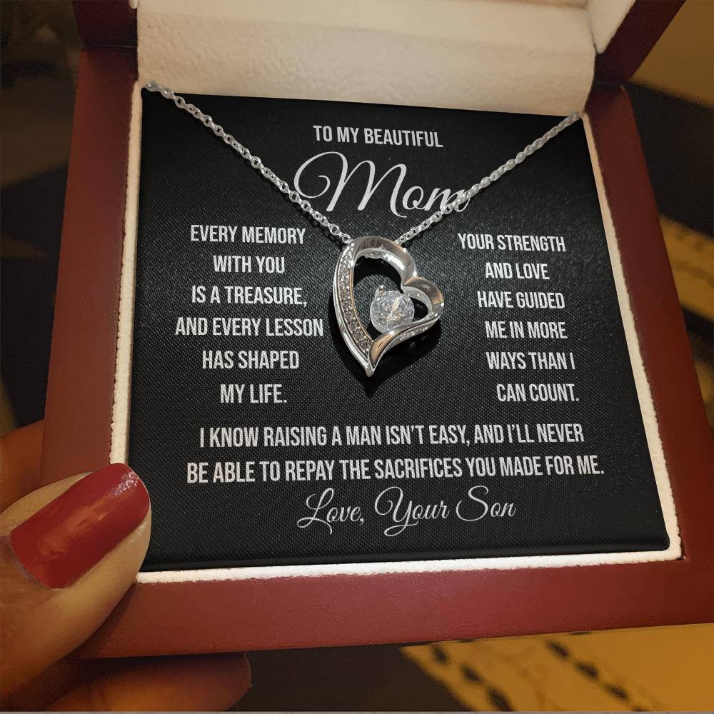 To My Beautiful Mom "Every memory with you is a treasure" Forever Love Necklace