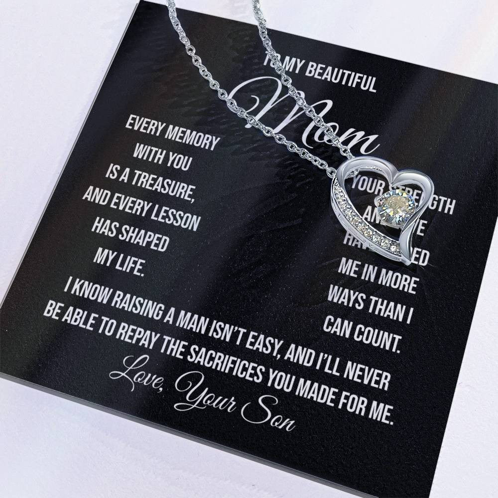 To My Beautiful Mom "Every memory with you is a treasure" Forever Love Necklace