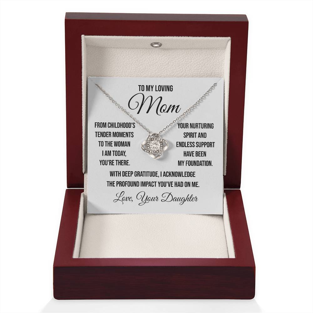 To My Loving Mom "From Childhood's Tender Moments" Love Knot Necklace