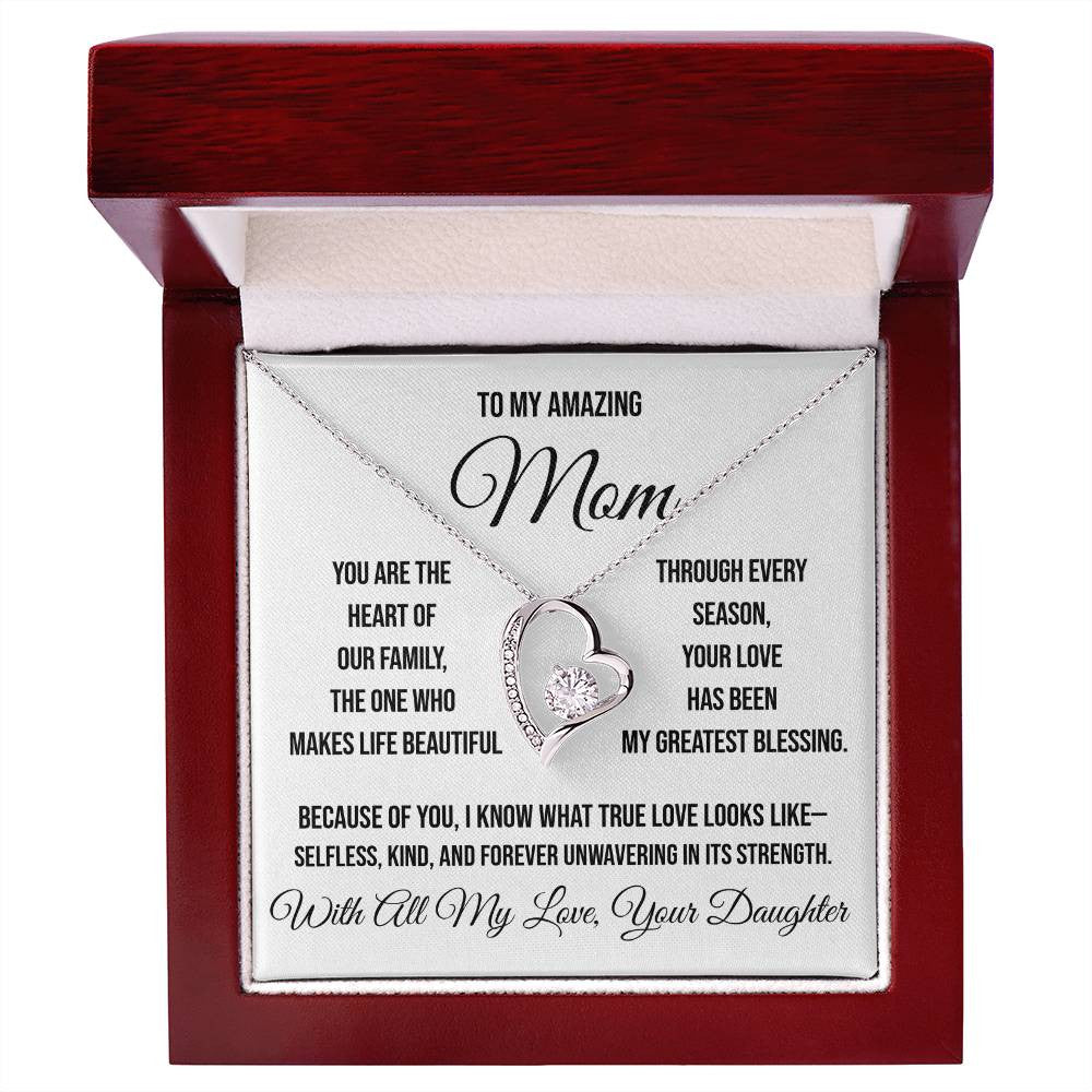To My Amazing Mom "You are the heart of our family" Forever Love Necklace