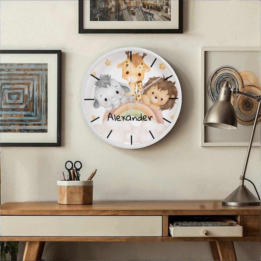 Nursery Wooden Frame 10" Clock with Personalized Child's Name