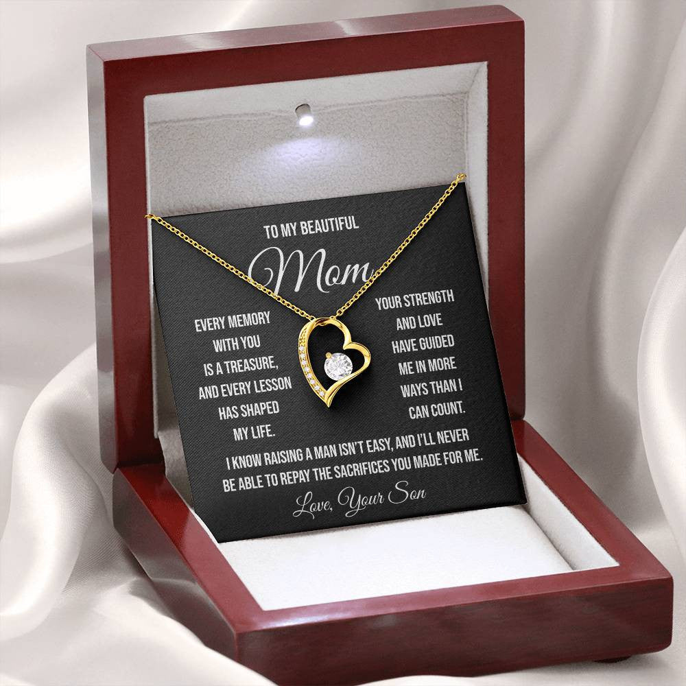 To My Beautiful Mom "Every memory with you is a treasure" Forever Love Necklace