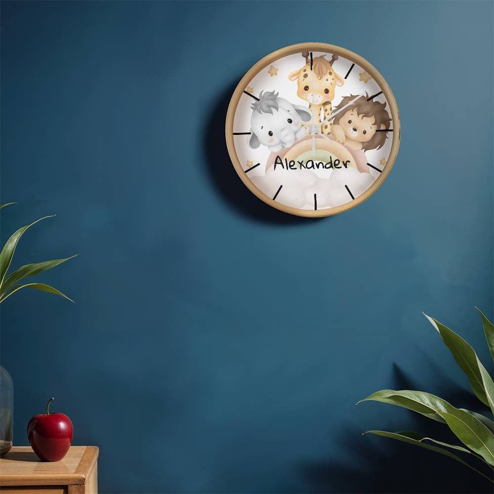 Nursery Wooden Frame 10" Clock with Personalized Child's Name