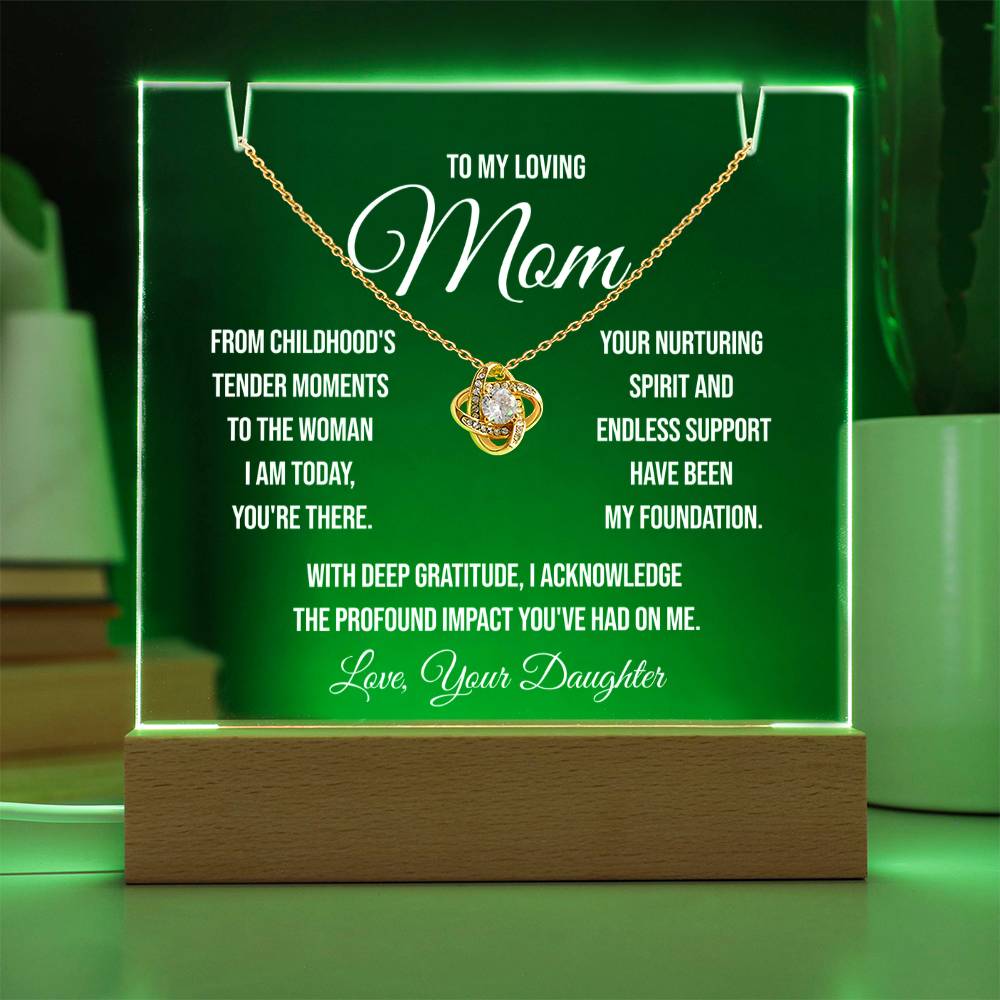 To My Loving Mom "From Childhood's Tender Moments" Keepsake Acrylic Bundle and Love Knot Necklace