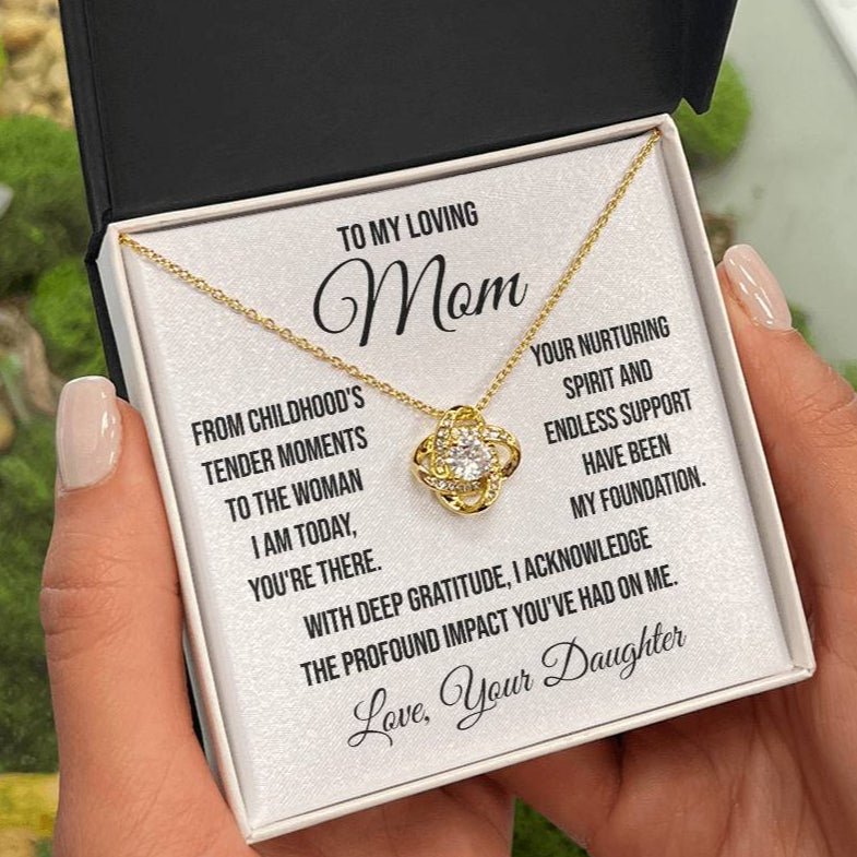 To My Loving Mom "From Childhood's Tender Moments" Love Knot Necklace
