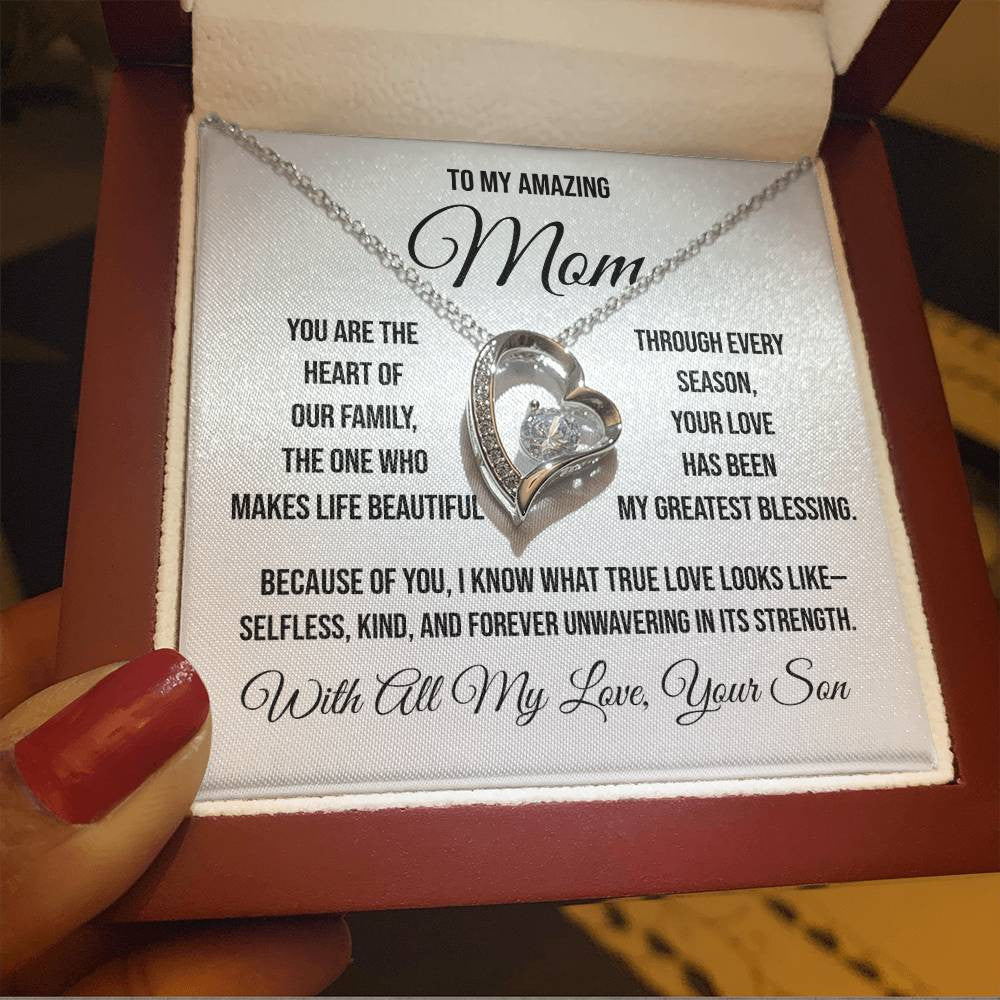 To My Amazing Mom "You are the heart of our family" Forever Love Necklace