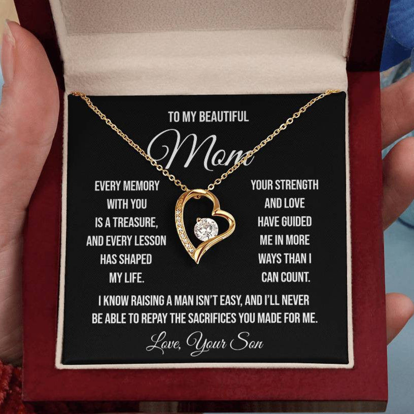 To My Beautiful Mom "Every memory with you is a treasure" Forever Love Necklace