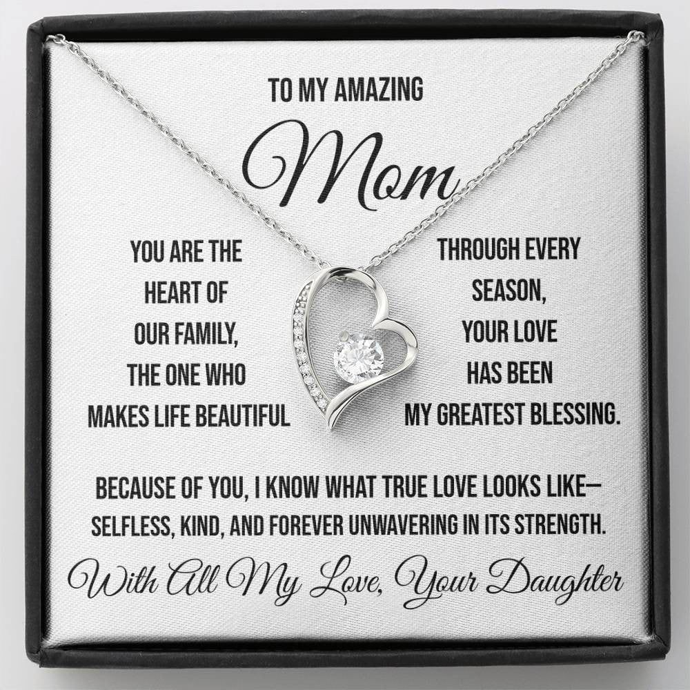 To My Amazing Mom "You are the heart of our family" Forever Love Necklace