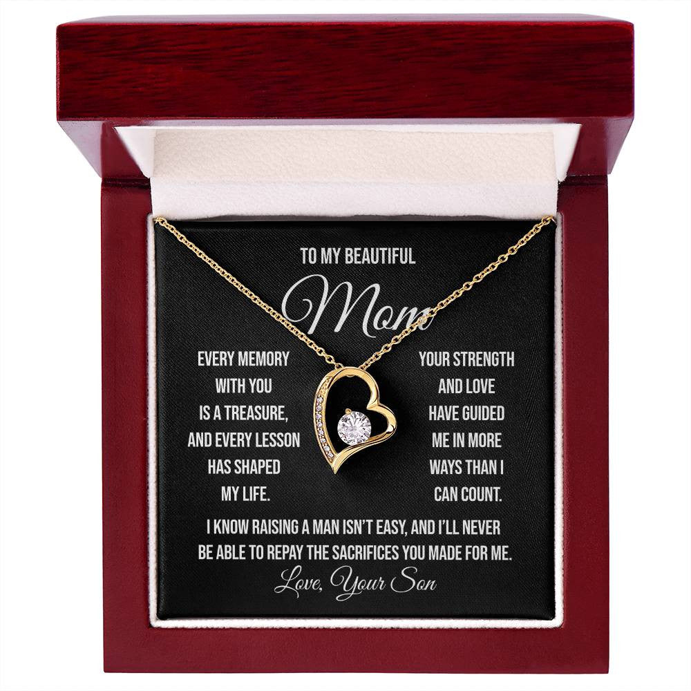 To My Beautiful Mom "Every memory with you is a treasure" Forever Love Necklace