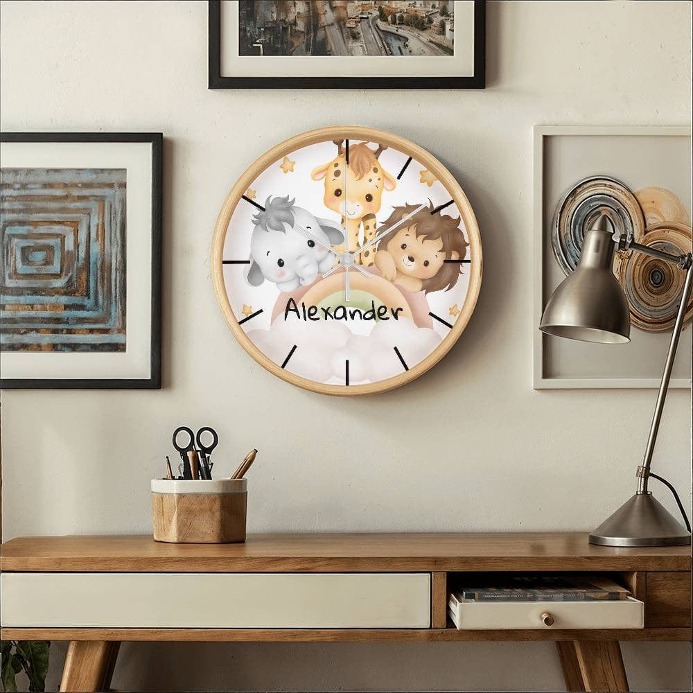 Nursery Wooden Frame 10" Clock with Personalized Child's Name