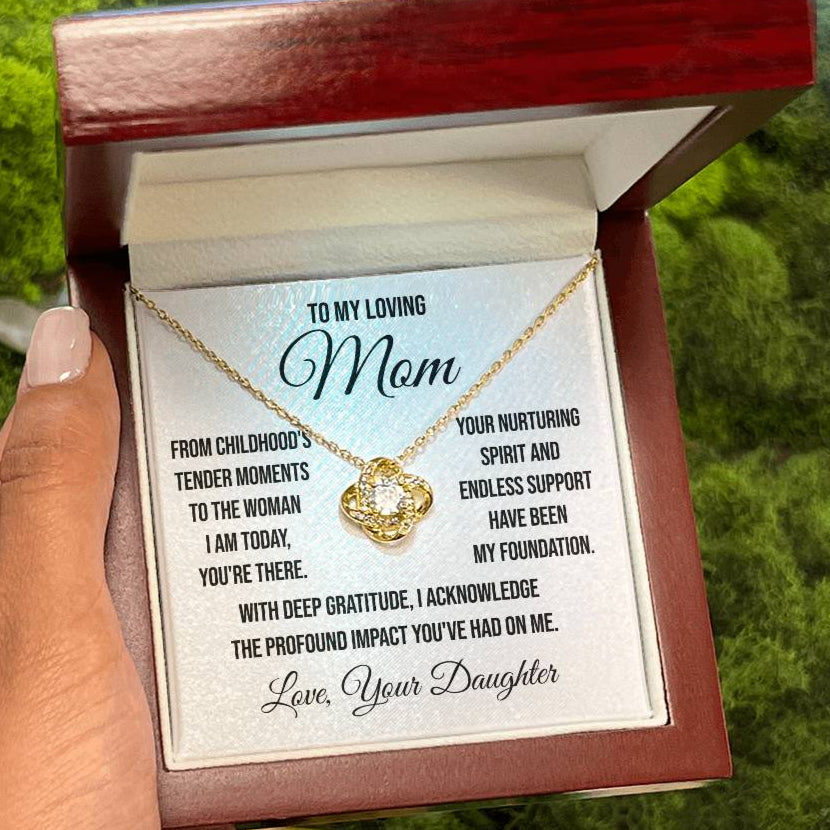 To My Loving Mom "From Childhood's Tender Moments" Love Knot Necklace
