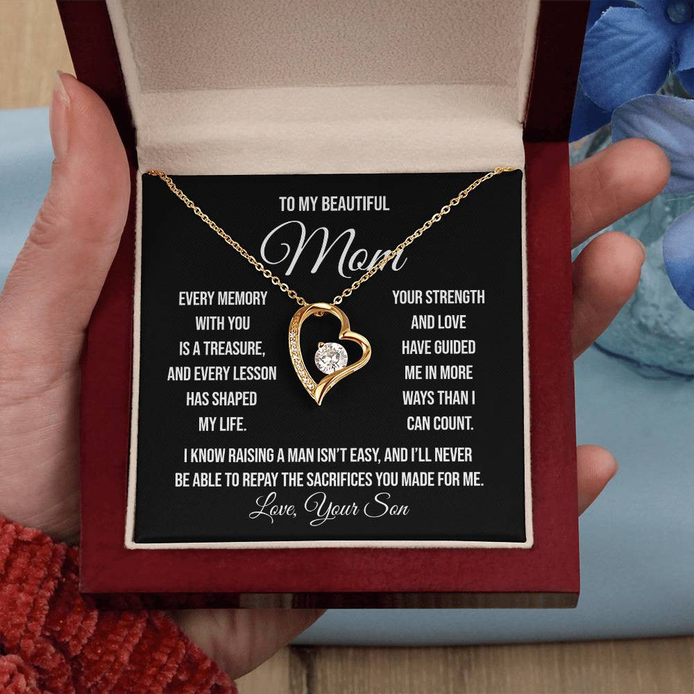 To My Beautiful Mom "Every memory with you is a treasure" Forever Love Necklace