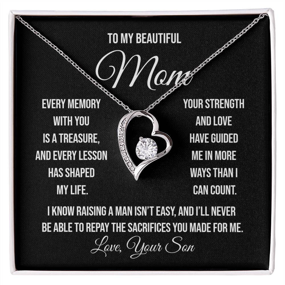To My Beautiful Mom "Every memory with you is a treasure" Forever Love Necklace