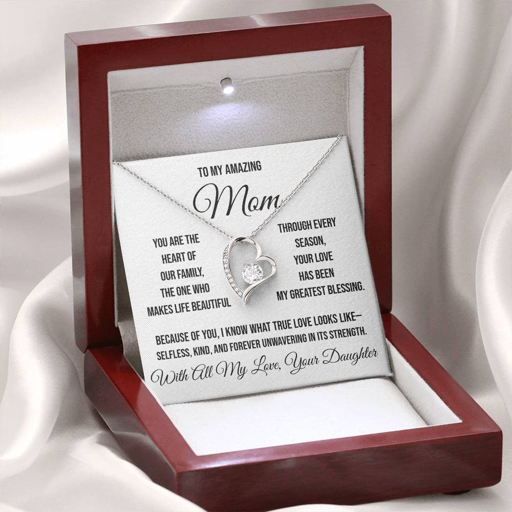 To My Amazing Mom "You are the heart of our family" Forever Love Necklace