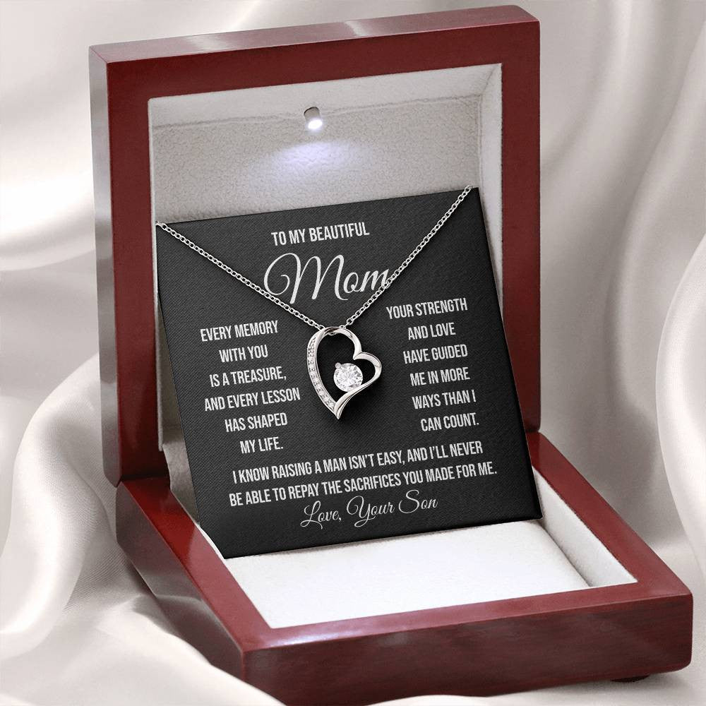 To My Beautiful Mom "Every memory with you is a treasure" Forever Love Necklace