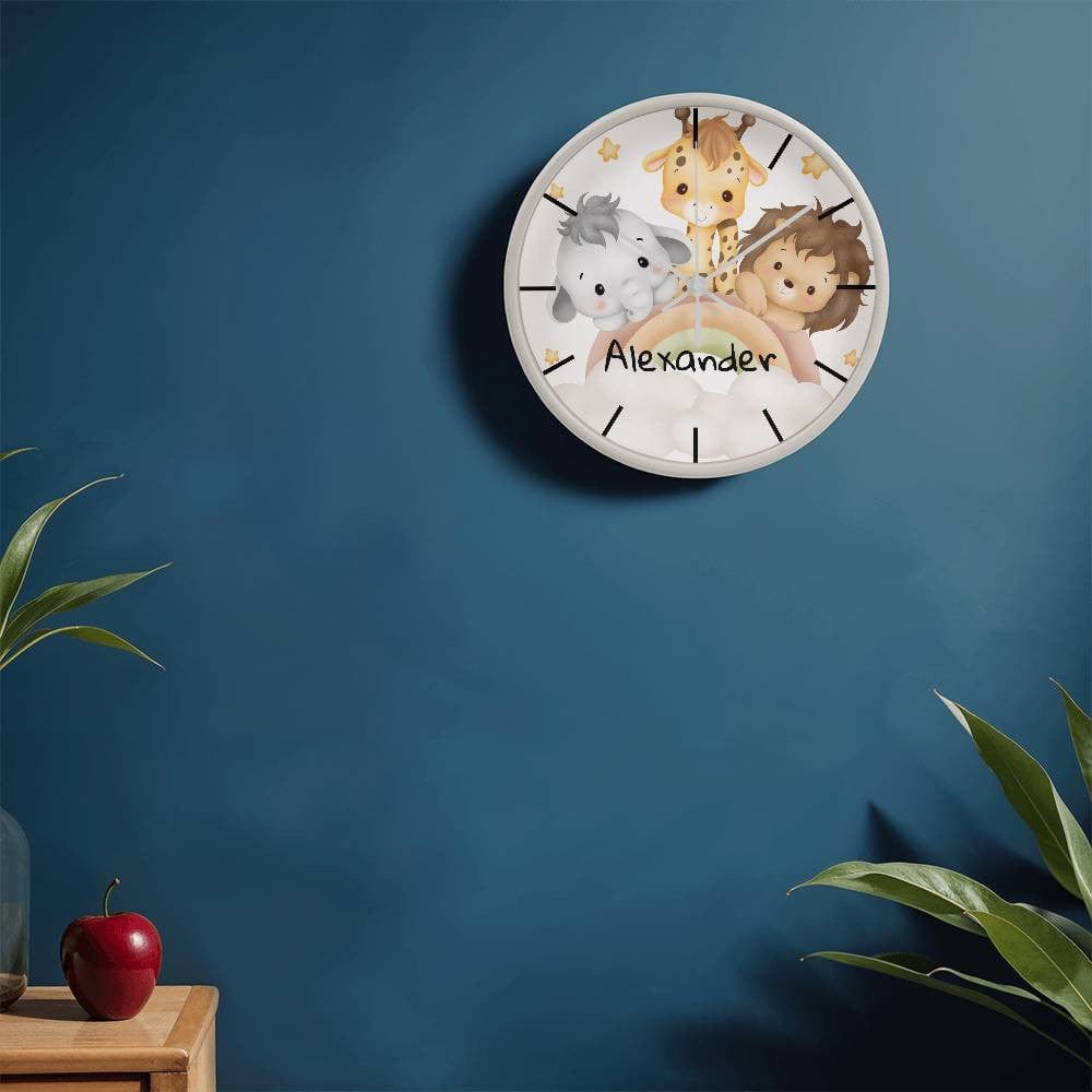 Nursery Wooden Frame 10" Clock with Personalized Child's Name