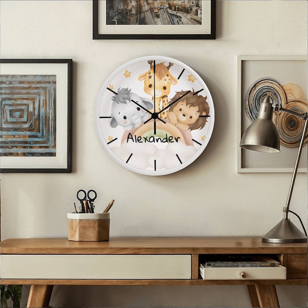 Nursery Wooden Frame 10" Clock with Personalized Child's Name