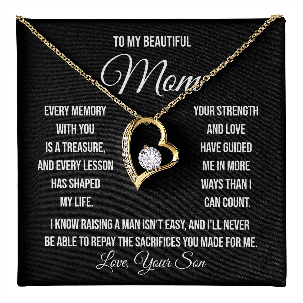 To My Beautiful Mom "Every memory with you is a treasure" Forever Love Necklace