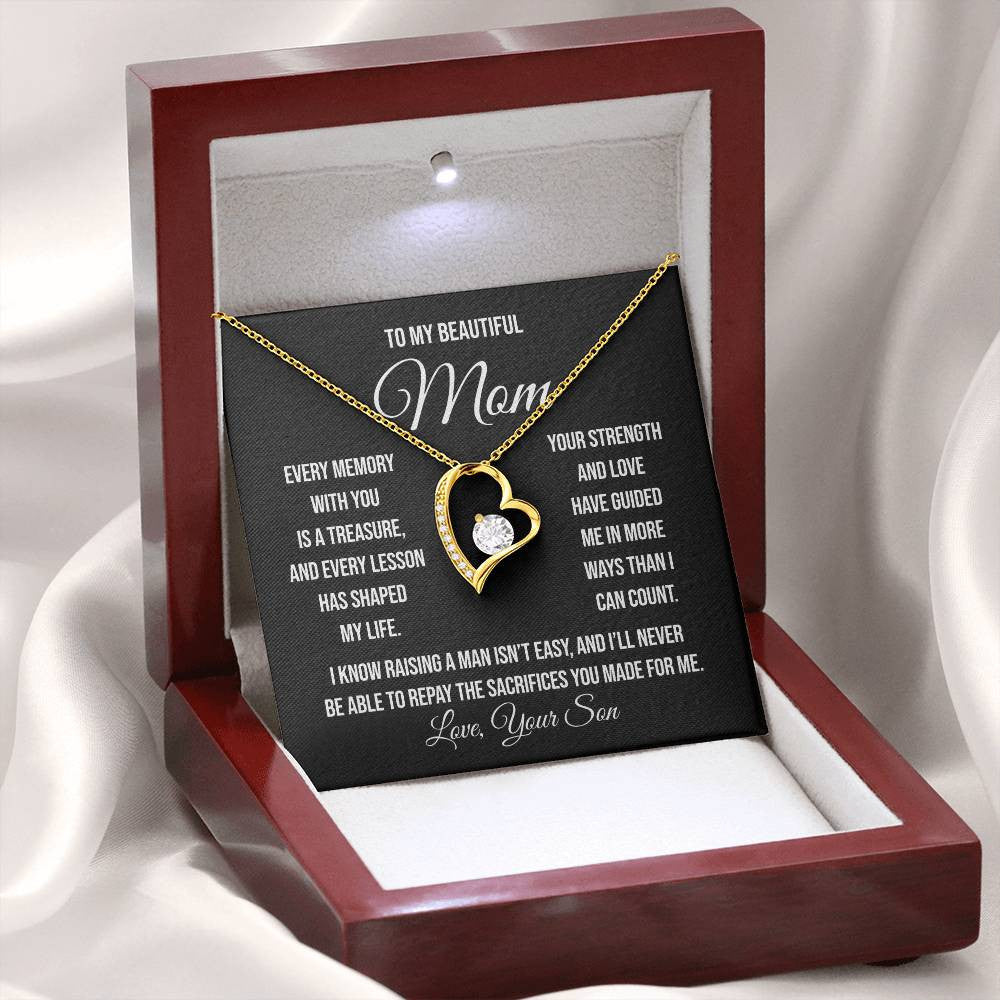 To My Beautiful Mom "Every memory with you is a treasure" Forever Love Necklace