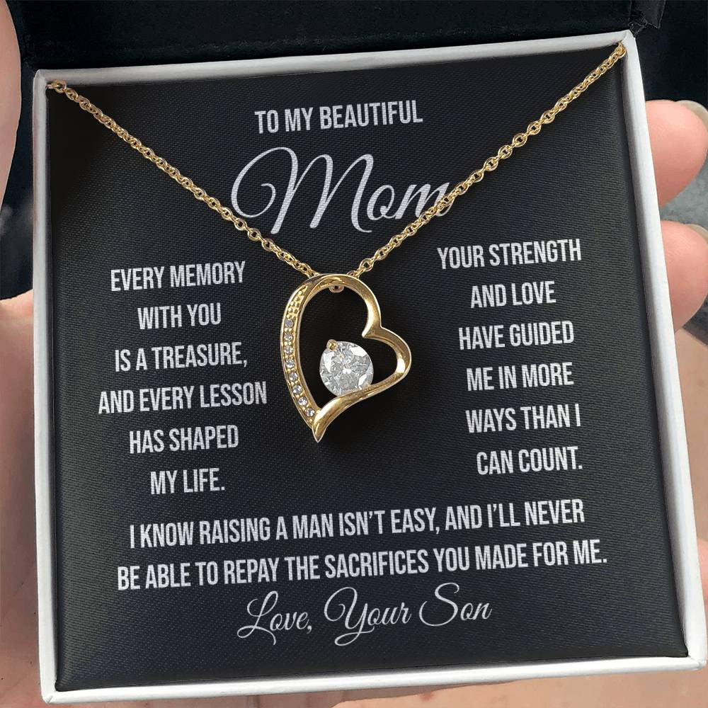 To My Beautiful Mom "Every memory with you is a treasure" Forever Love Necklace