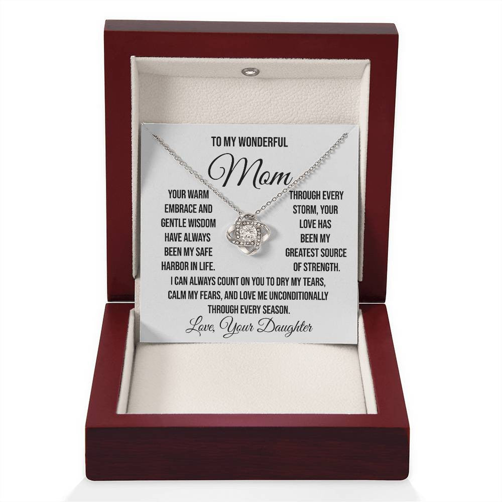 To My Wonderful Mom "Your Warm Embrace" Love Knot Necklace