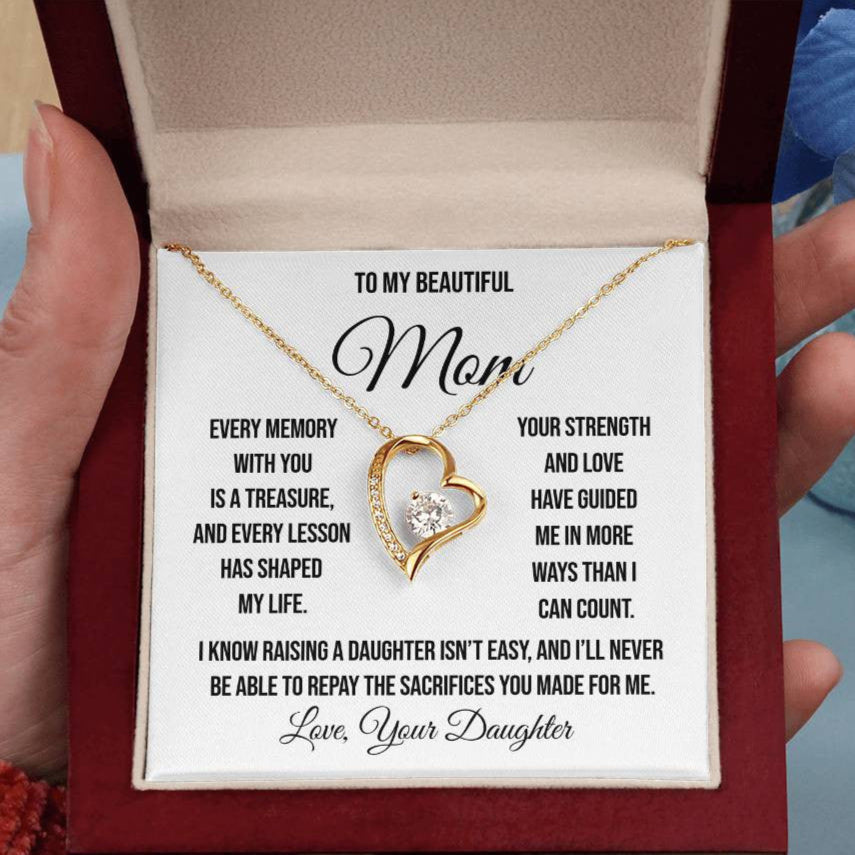 To My Beautiful Mom "Every memory with you is a treasure " Forever Love Necklace