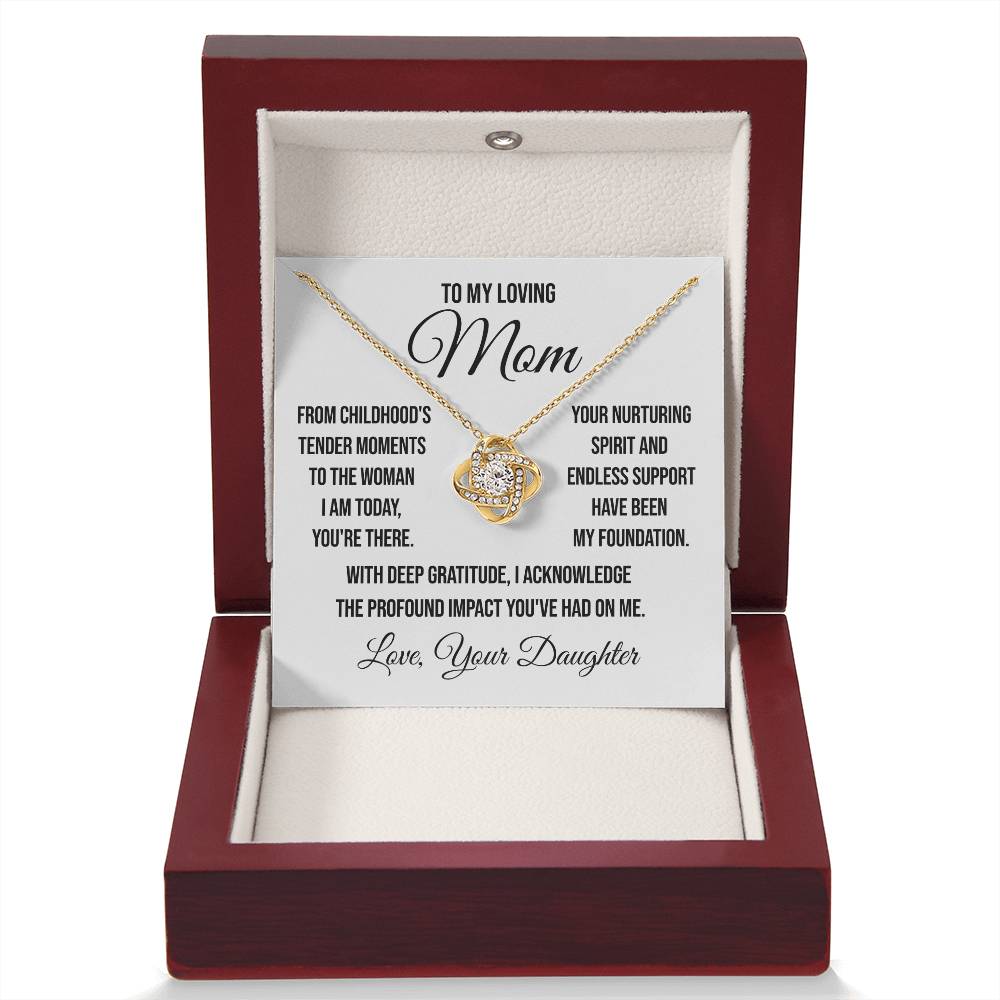 To My Loving Mom "From Childhood's Tender Moments" Love Knot Necklace