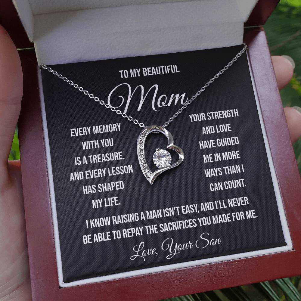 To My Beautiful Mom "Every memory with you is a treasure" Forever Love Necklace
