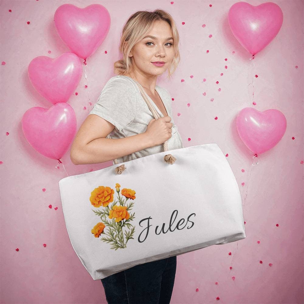 Personalized Name and Birth Flower Weekender Tote