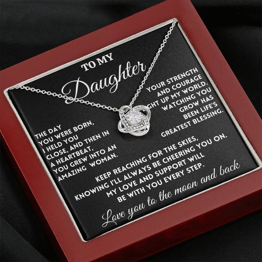 To My Daughter "The Day You Were Born" Love Knot Necklace