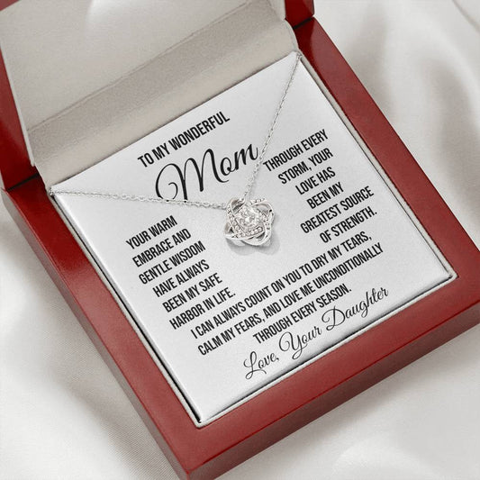 To My Wonderful Mom "Your Warm Embrace" Love Knot Necklace