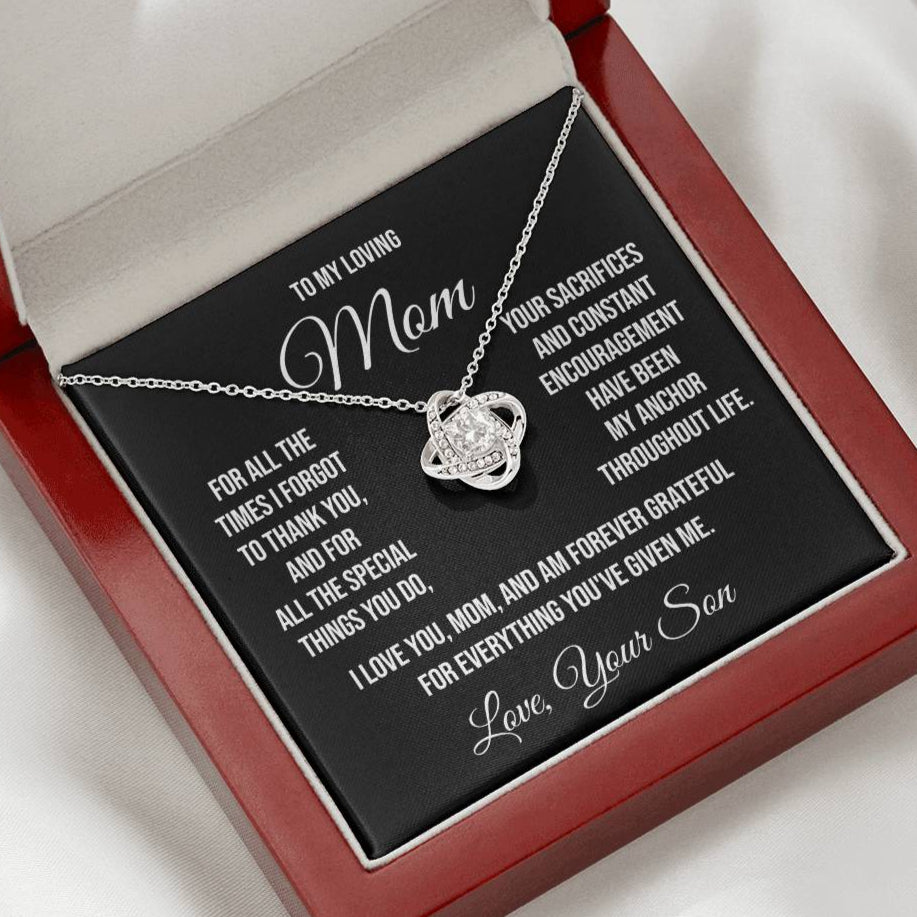 To My Loving Mom "For all the times I forgot to Thank You" Love Knot Necklace