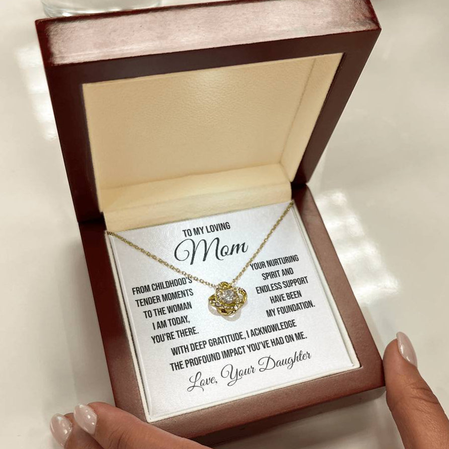 To My Loving Mom "From Childhood's Tender Moments" Love Knot Necklace