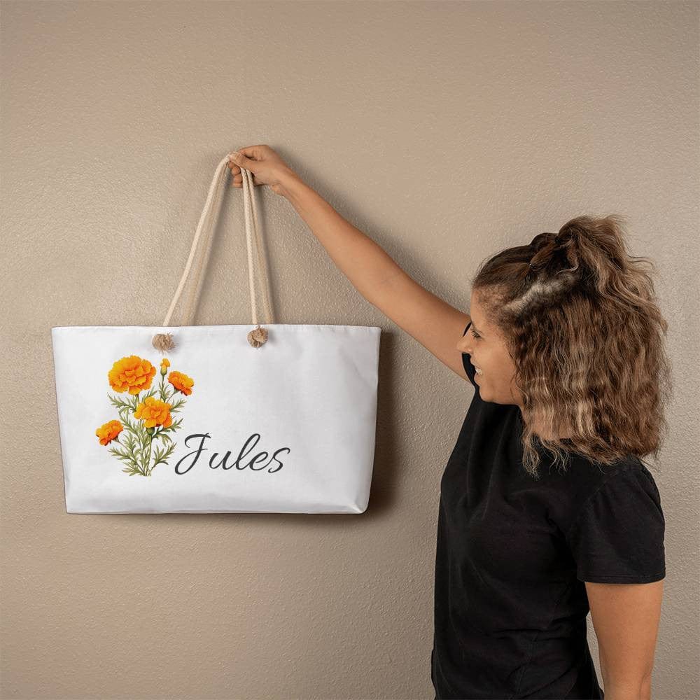 Personalized Name and Birth Flower Weekender Tote