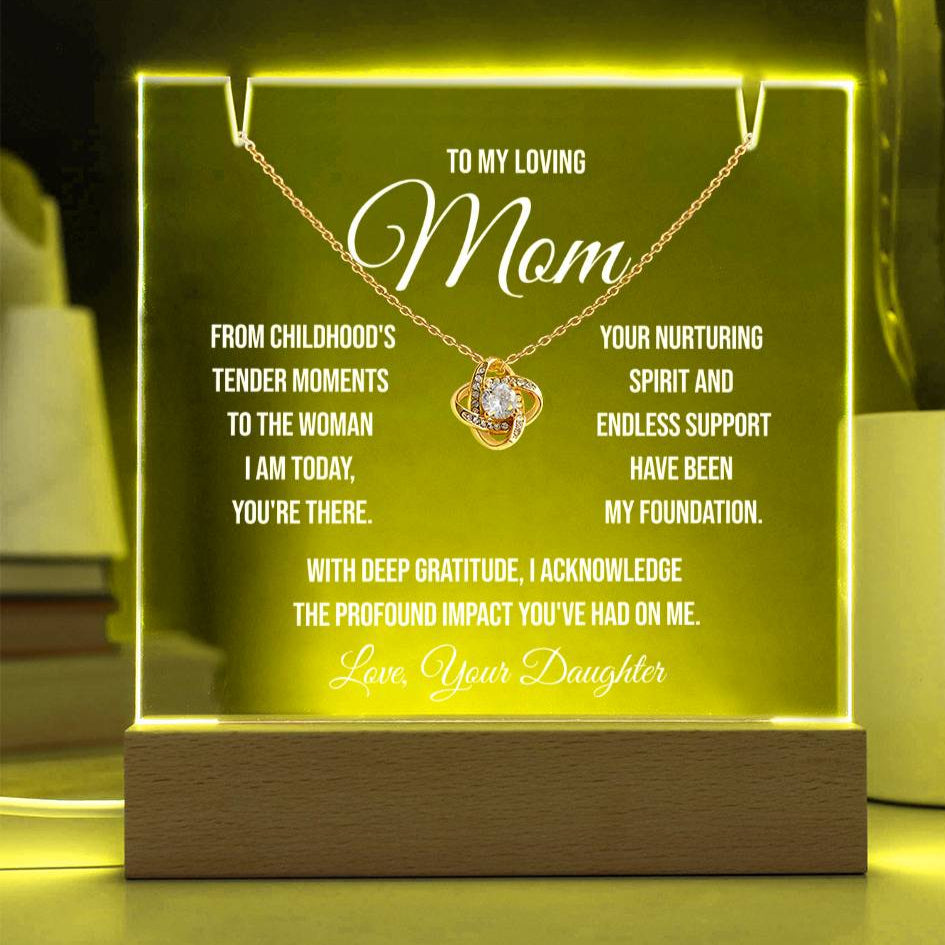 To My Loving Mom "From Childhood's Tender Moments" Keepsake Acrylic Bundle and Love Knot Necklace