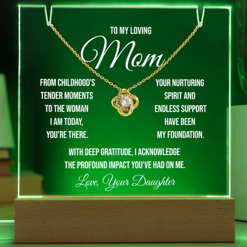 To My Loving Mom "From Childhood's Tender Moments" Keepsake Acrylic Bundle and Love Knot Necklace