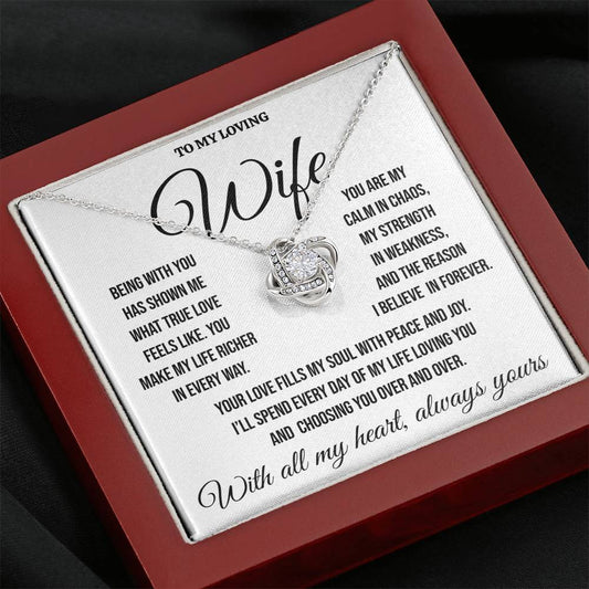 To My Loving Wife "Being With You" Love Knot Necklace