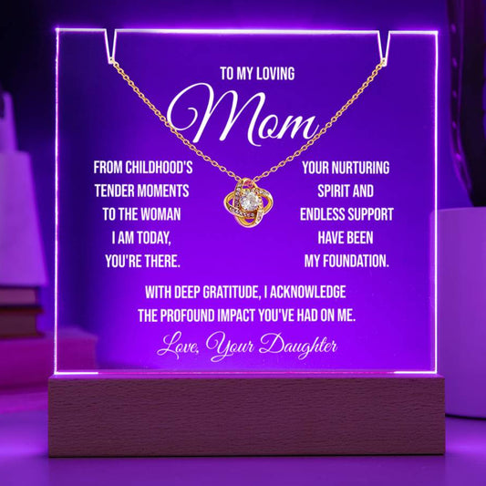 To My Loving Mom "From Childhood's Tender Moments" Keepsake Acrylic Bundle and Love Knot Necklace