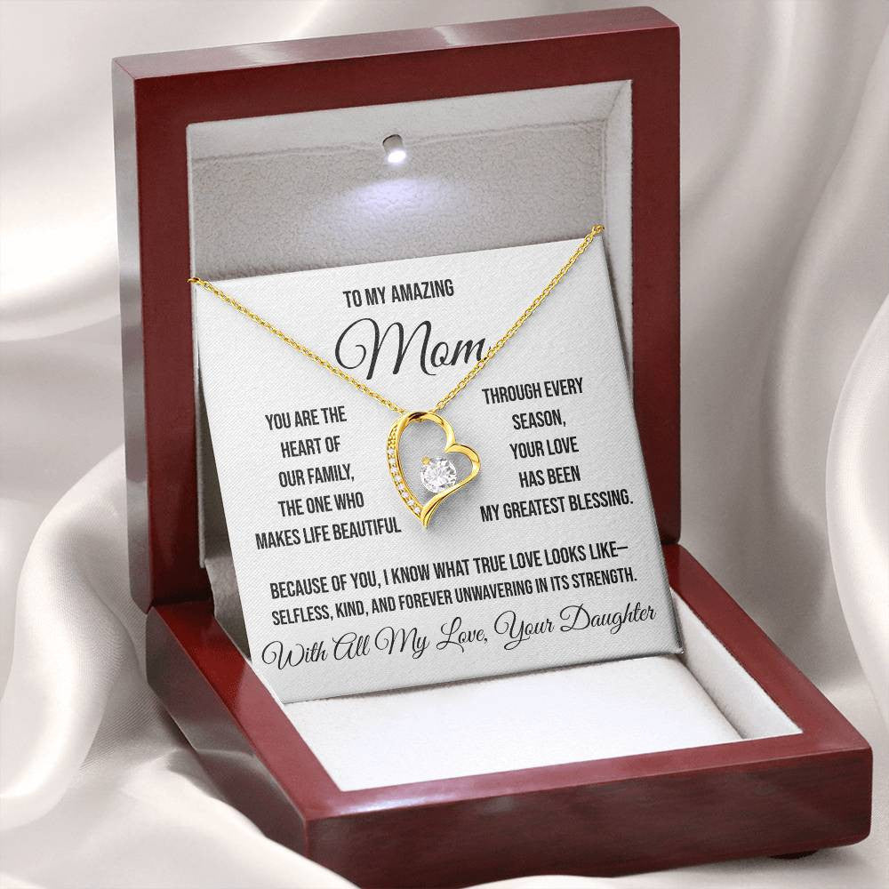 To My Amazing Mom "You are the heart of our family" Forever Love Necklace