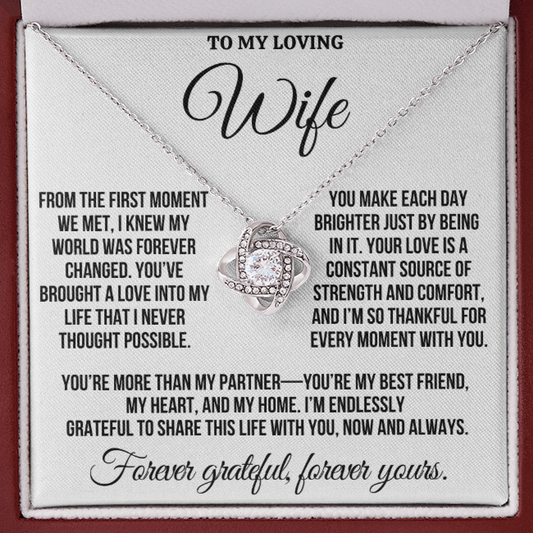 To My Loving Wife "You Make Each Day Brighter" Love Knot Necklace
