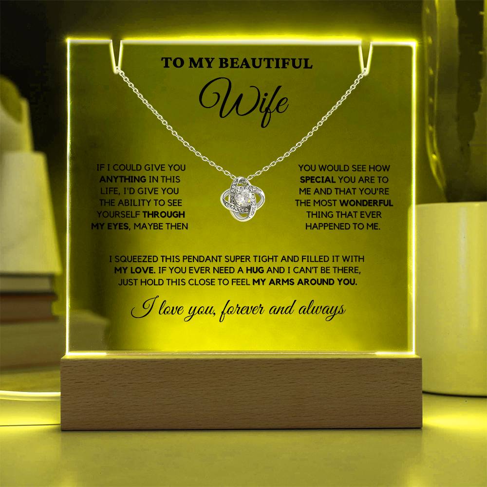 To My Beautiful Wife - Love Knot Necklace on Acrylic Stand