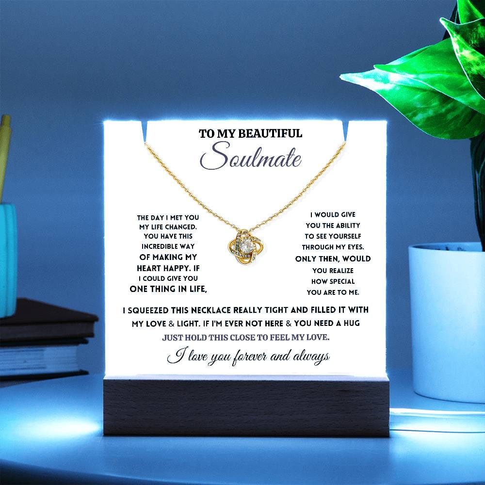 To My Beautiful Soulmate - Love Knot Necklace with Acrylic Stand