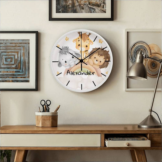 Nursery Wooden Frame 10" Clock with Personalized Child's Name