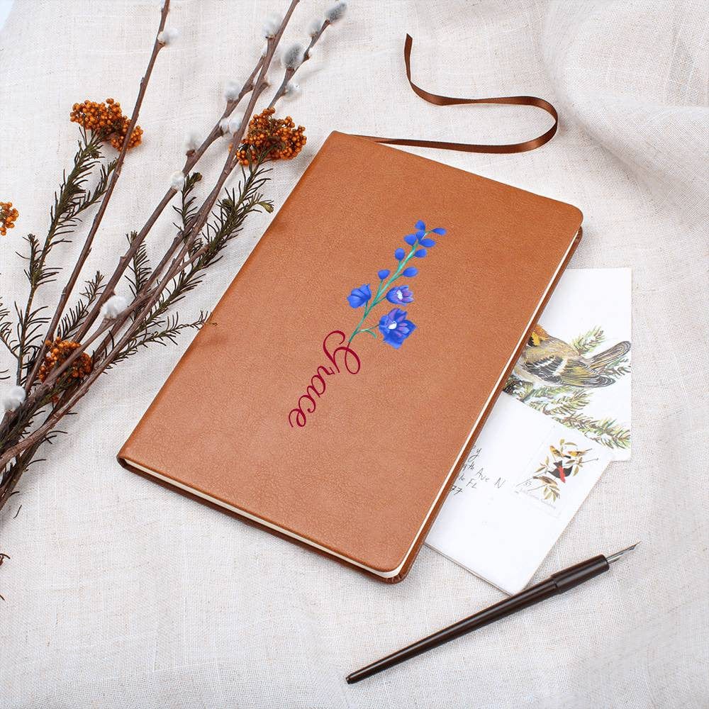 Birth Flower Journal, Birth Month Flower Gift, Personalized Leather Journal, Custom Name Journal, Custom Graduation Gift, Christmas Gift.