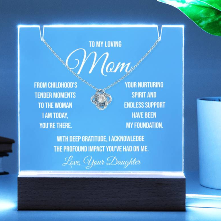 To My Loving Mom "From Childhood's Tender Moments" Keepsake Acrylic Bundle and Love Knot Necklace