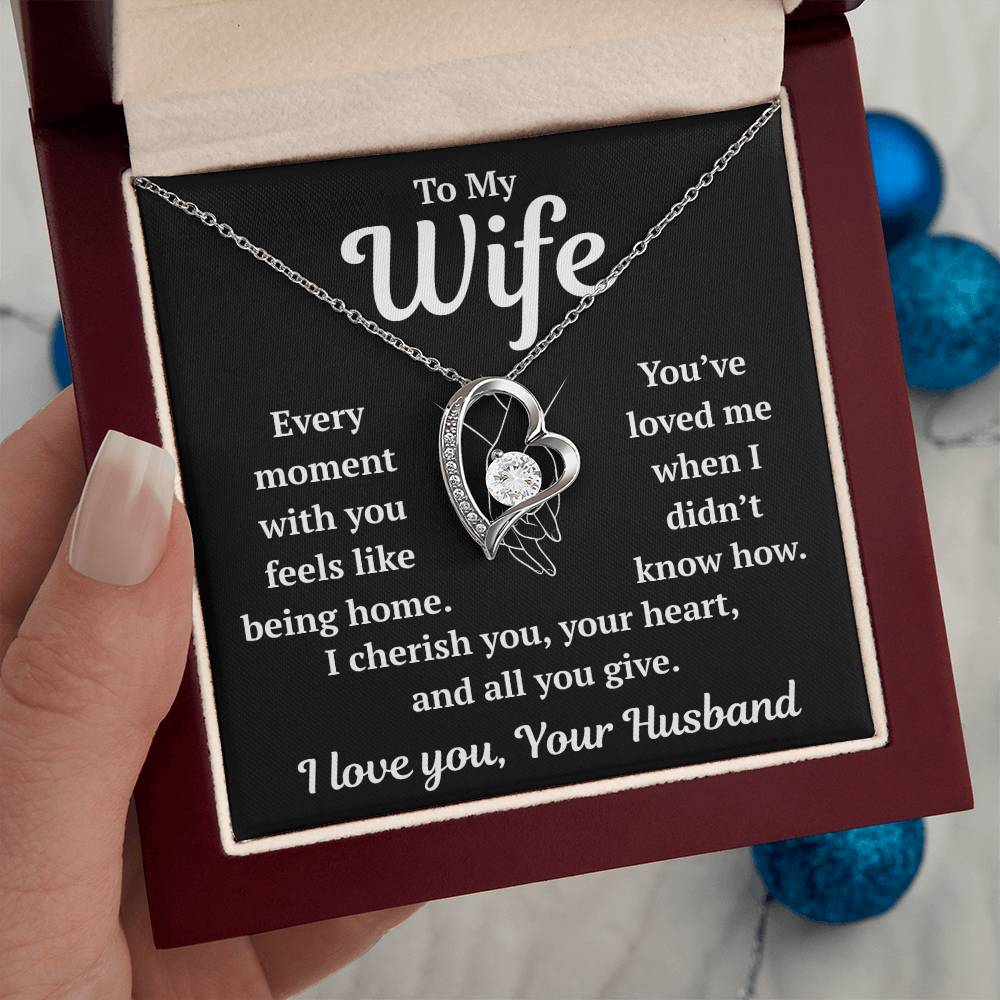 To My Wife "I Cherish You" Forever Love Necklace