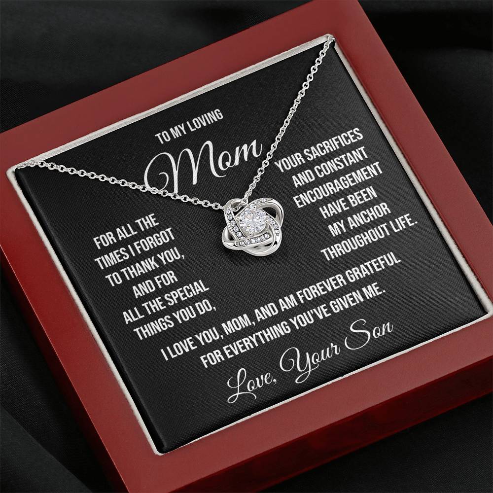To My Loving Mom "For all the times I forgot to Thank You" Love Knot Necklace